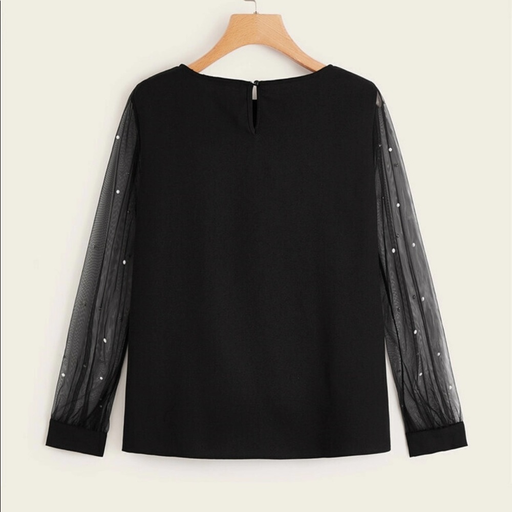 🛍Pearl Beaded Mesh Sleeve Top